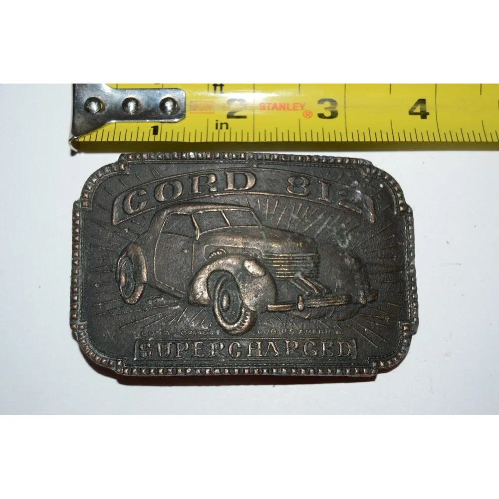 Vintage 1970s Supercharged Cord 812 Brass Tone Belt Buckle Cord OWNERS CLUB Rare